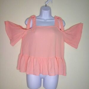 AtmospherePink Cold Shoulder Ruffled Tunic Top